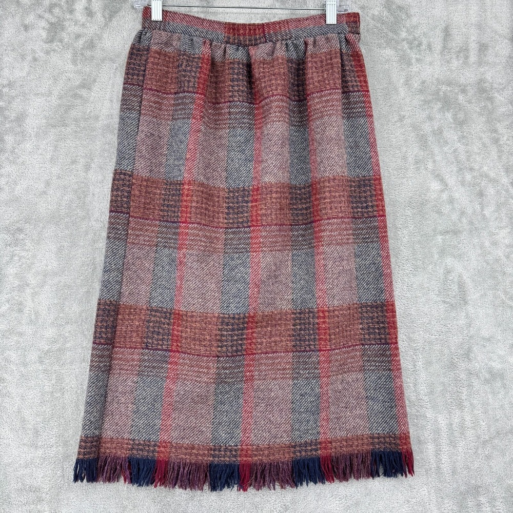 Vintage Skirt Womens Small Wool Fringe Plaid Preppy Academia Pockets Career Zip